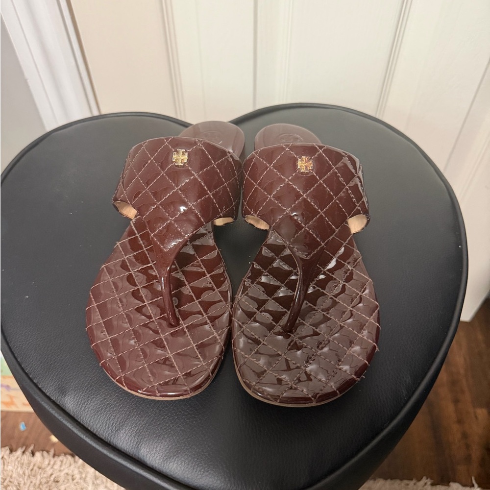 Tory Burch Dark Brown Quilted Sandals - Picture 2 of 6